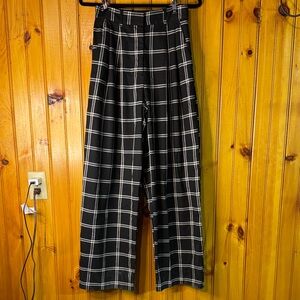 Garage Black and White Plaid Wide Leg Pants